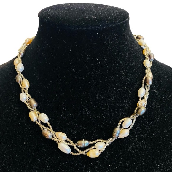 Evergems Pink Multi Strand Pearl Statement Necklace Real Freshwater Pearls - Picture 1 of 15